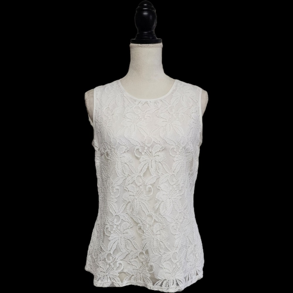 NWT Kasper White Lace Tank Top Size S Feminine Angel Coquette Ethereal